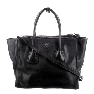 Authentic Prada Glacé Calf Double Zip Tote Black Calf Leather